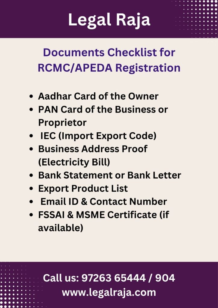 Document Checklist For APEDA Registration in Ahmedabad