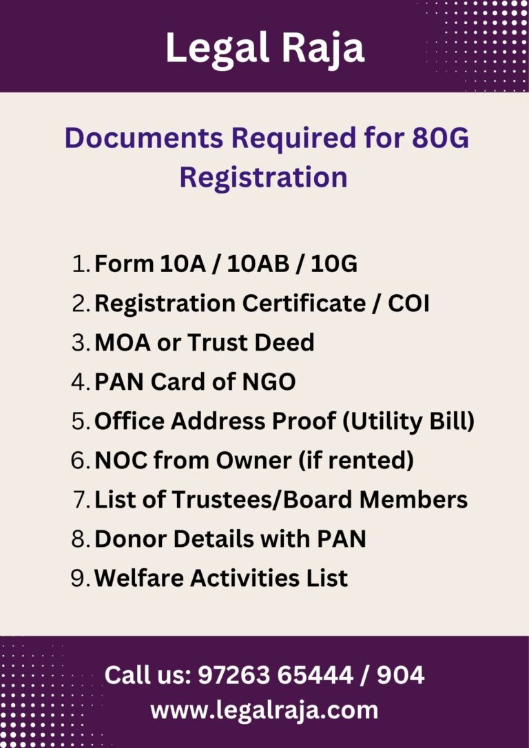 Documents Required for 80G Registration in Ahmedabad