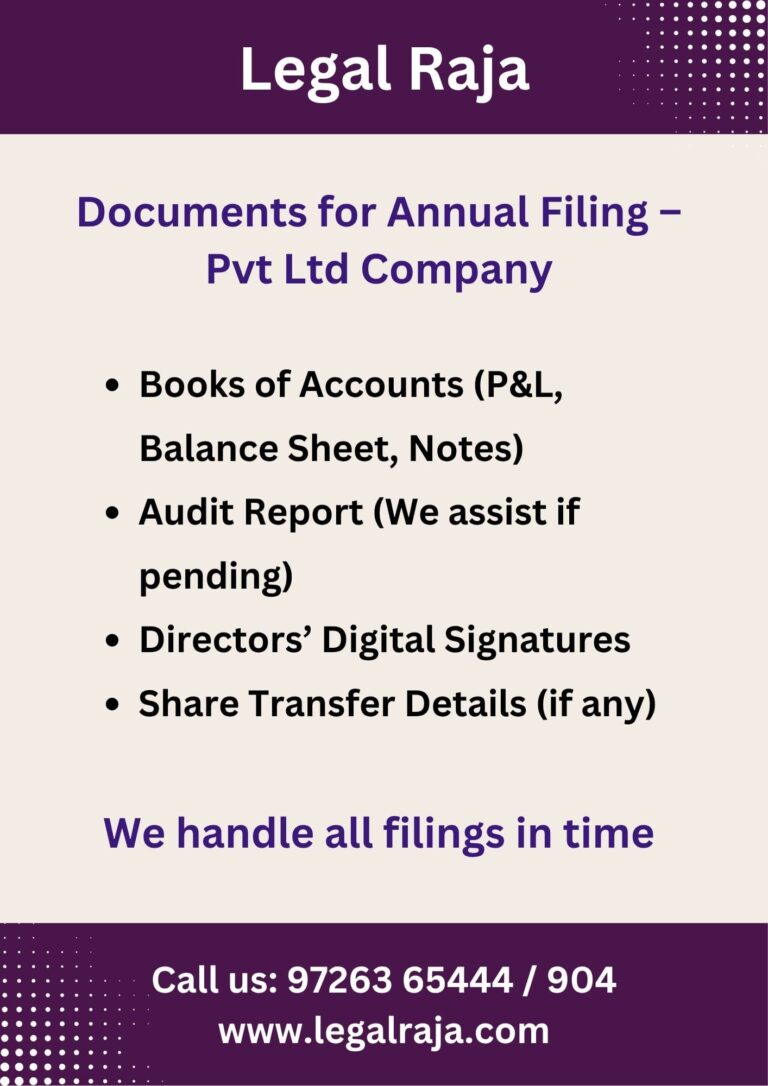 Documents for Annual Filing Pvt Ltd Company