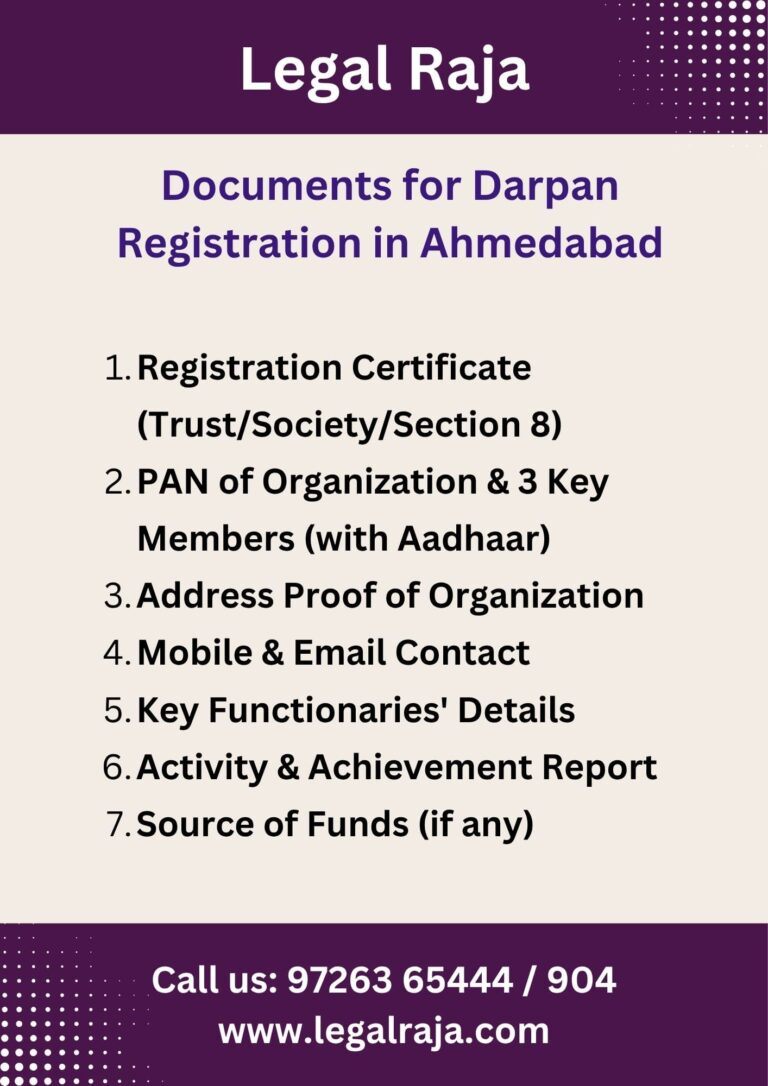 Documents for Darpan Registration in Ahmedabad