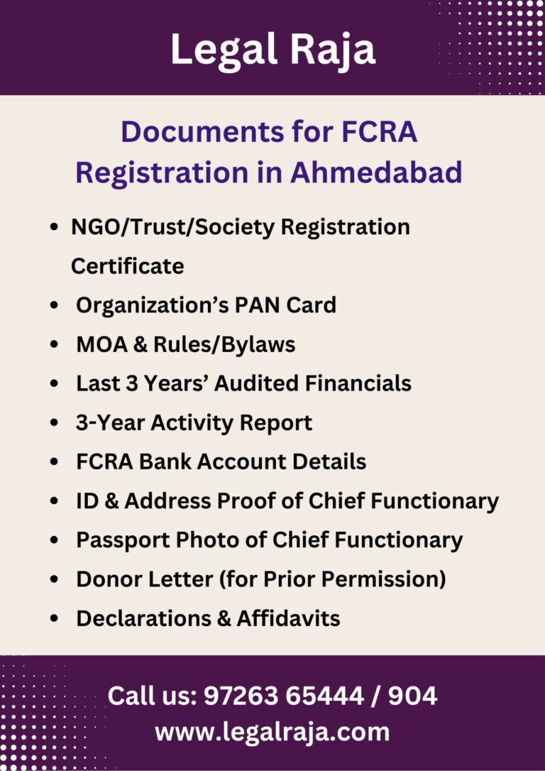 Documents for FCRA Registration in Ahmedabad