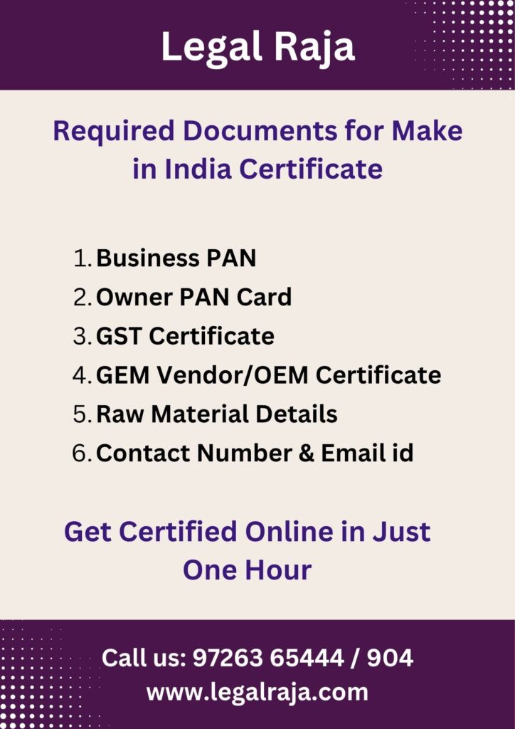 Documents for Make in India Registration in Ahmedabad
