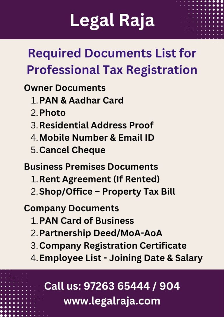 Document for Professional Tax Registration Consultant in Ahmedabad