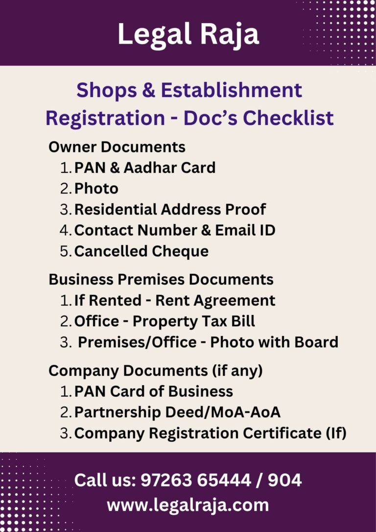 Document for Shop Establishment Registration Consultant in Ahmedabad